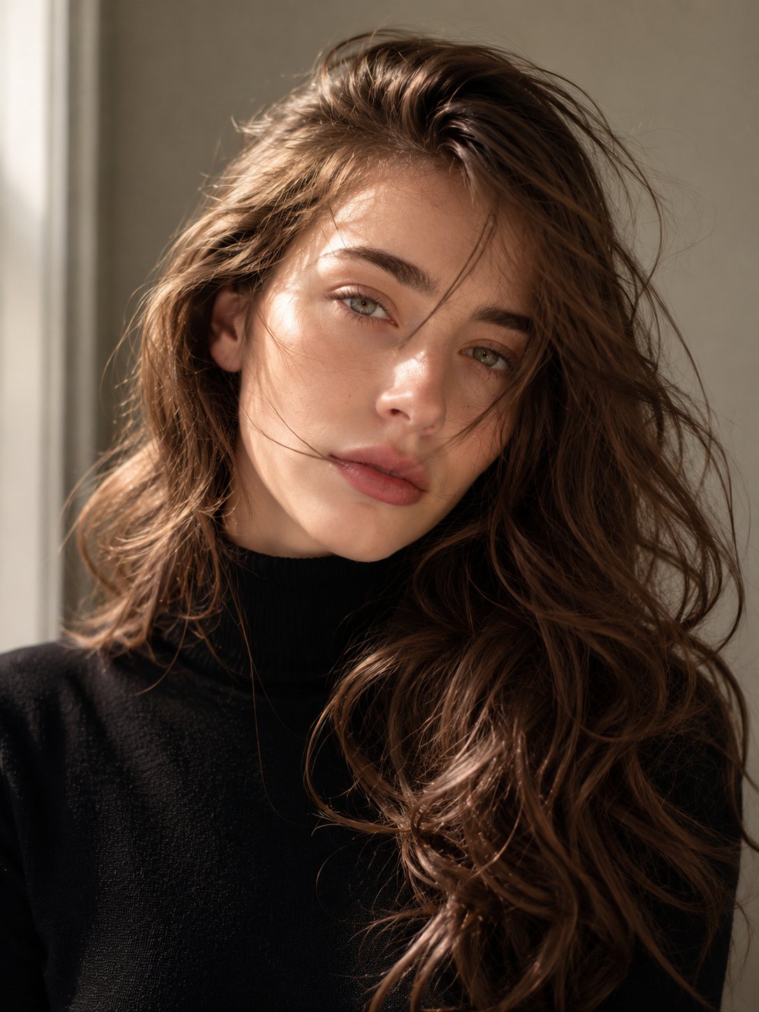 Create an ultra-realistic close-up portrait of a beautiful young woman …