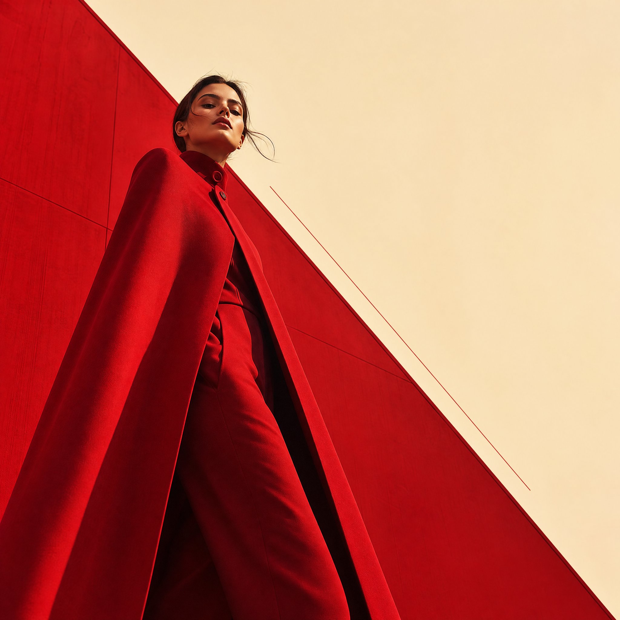 High-fashion editorial portrait, young woman with sleek pulled-back dar… 2