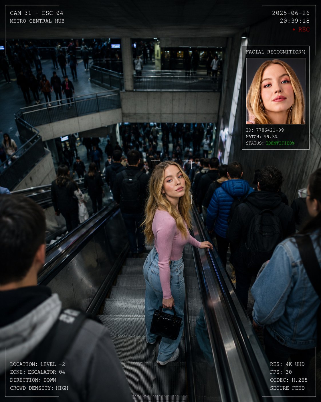 Create a cinematic surveillance-thriller image set inside a massive mul… 3