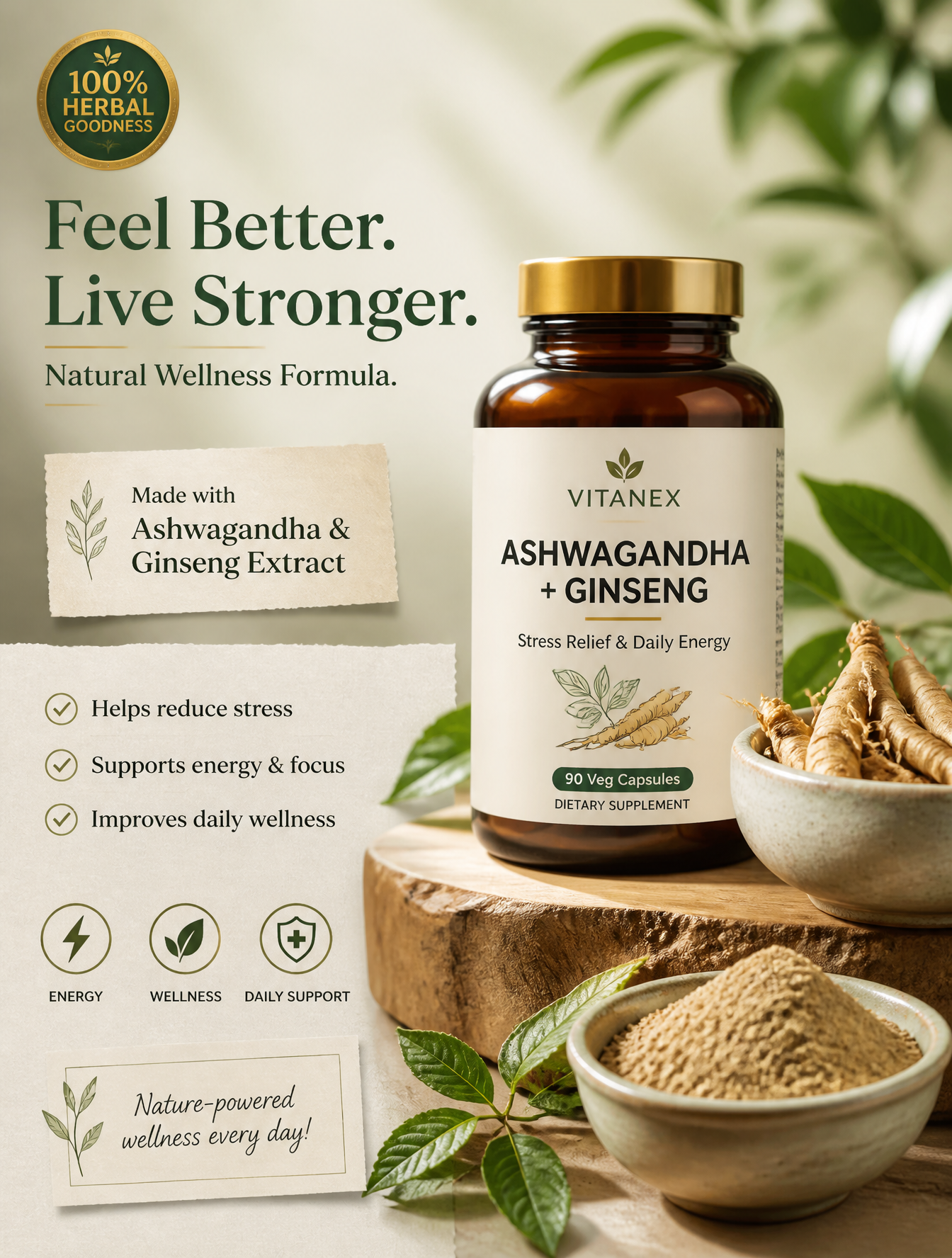 Subject and Product A high-end, premium supplement product shot featuri…