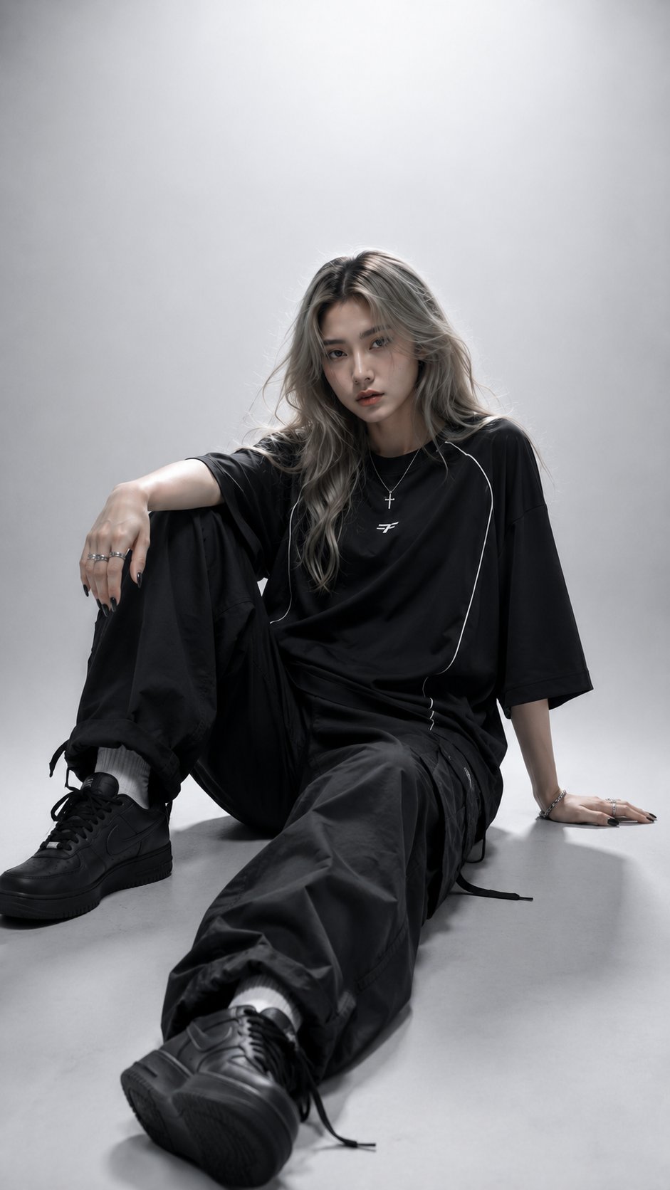 Ultra-realistic high-fashion editorial studio portrait of a young woman… 1