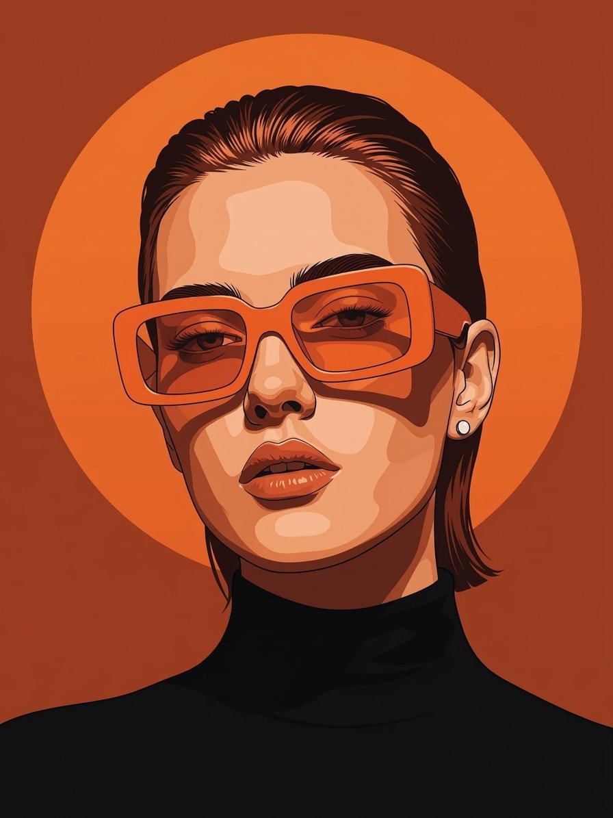 A bold modern vector portrait of a stylish woman wearing oversized geom… 1