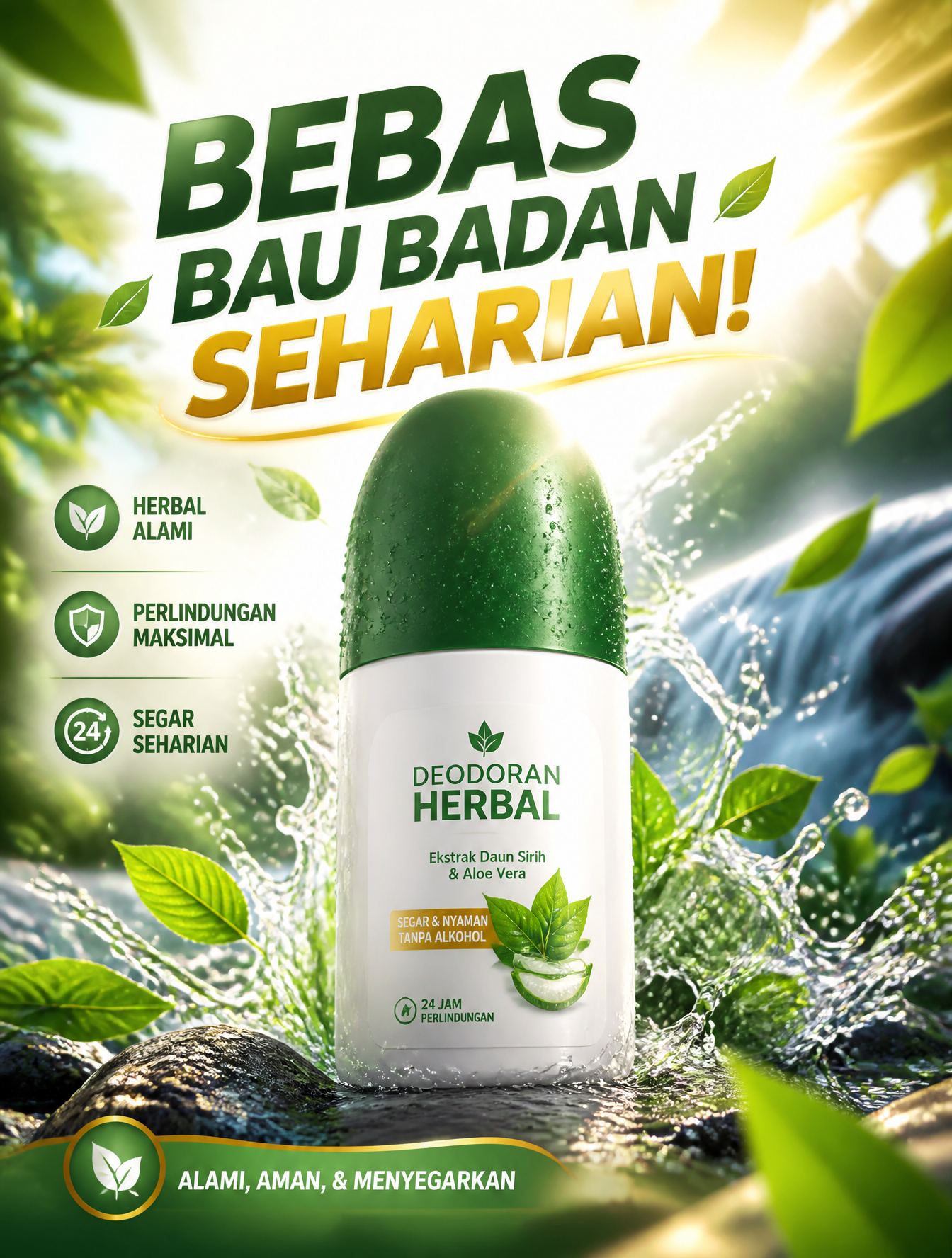 Buat poster promosi Deodoran Herbal yang sangat menarik perhatian dalam…