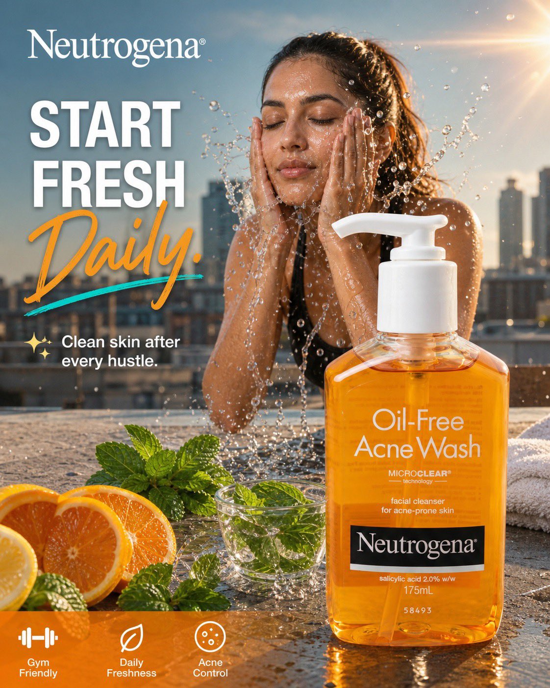 Ultra-realistic luxury skincare advertisement for Neutrogena Oil-Free A… 1