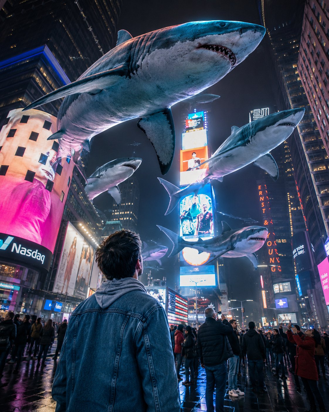 { "title": "Sky Ocean Over Times Square", "prompt": "Massive great whit…