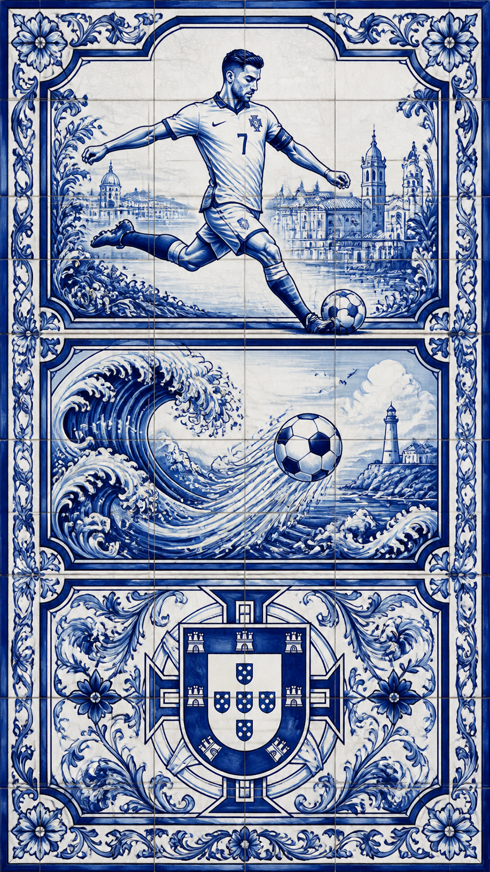 Portugal – Azulejo Tile Illustration Style Vertical 9:16 collage in 3 d…