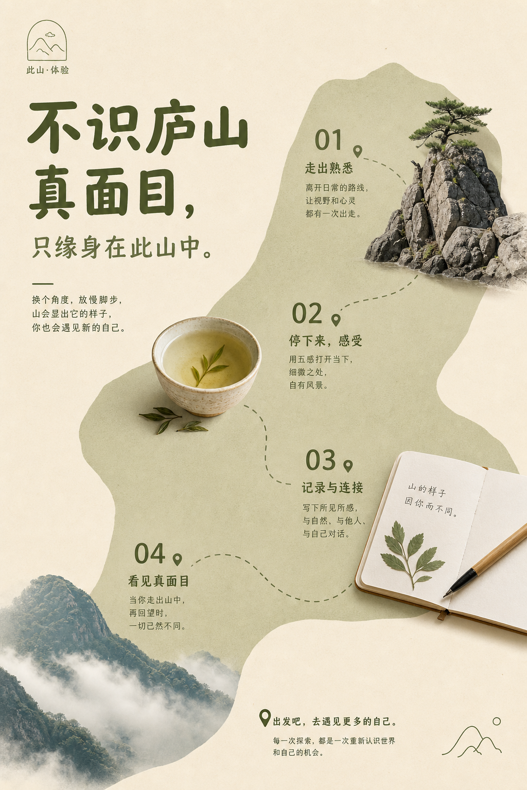 围绕具体主题内容生成一张竖版高质量印刷视觉，整体像克制而亲切的品牌菜单页。画面先建立大面积温暖纸色底，保留宽松边距和可呼吸的空白；再从主题的来…