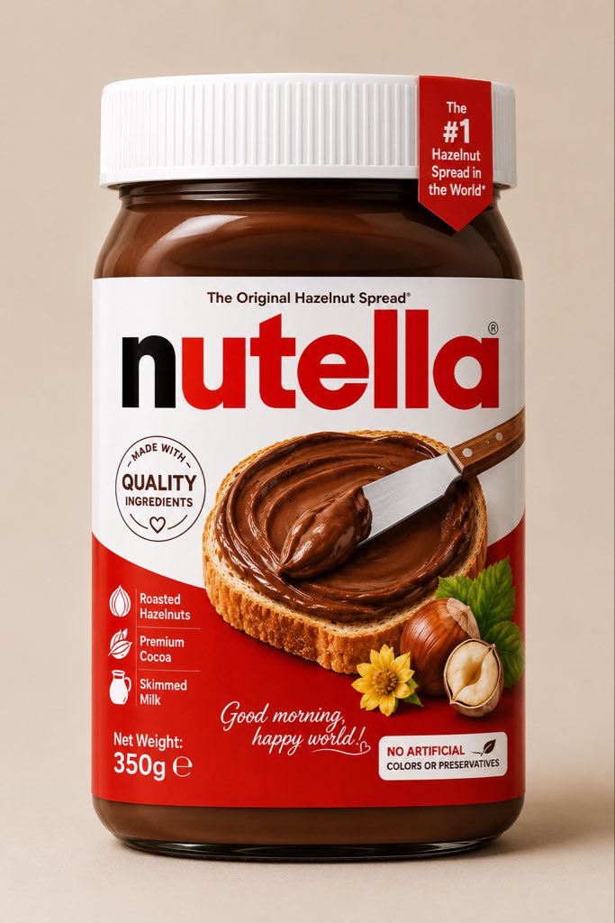 Luxury premium Nutella hazelnut spread jar packaging design, slim elega…