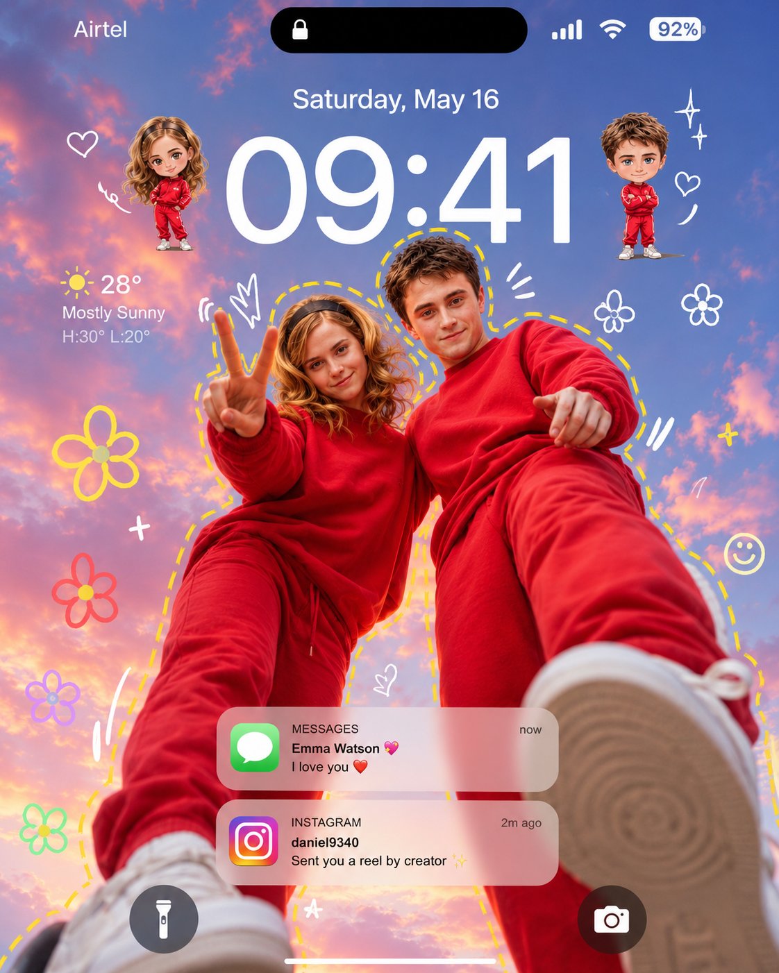 Ultra realistic iPhone lockscreen wallpaper, stylish young couple photo…