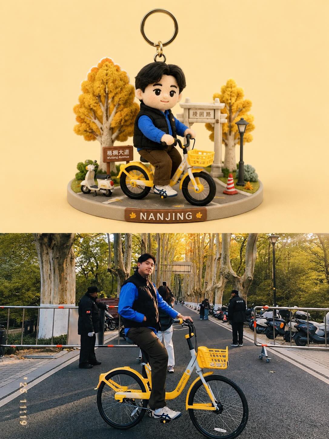 Create a split-screen composition showing a realistic collectible keych… 1