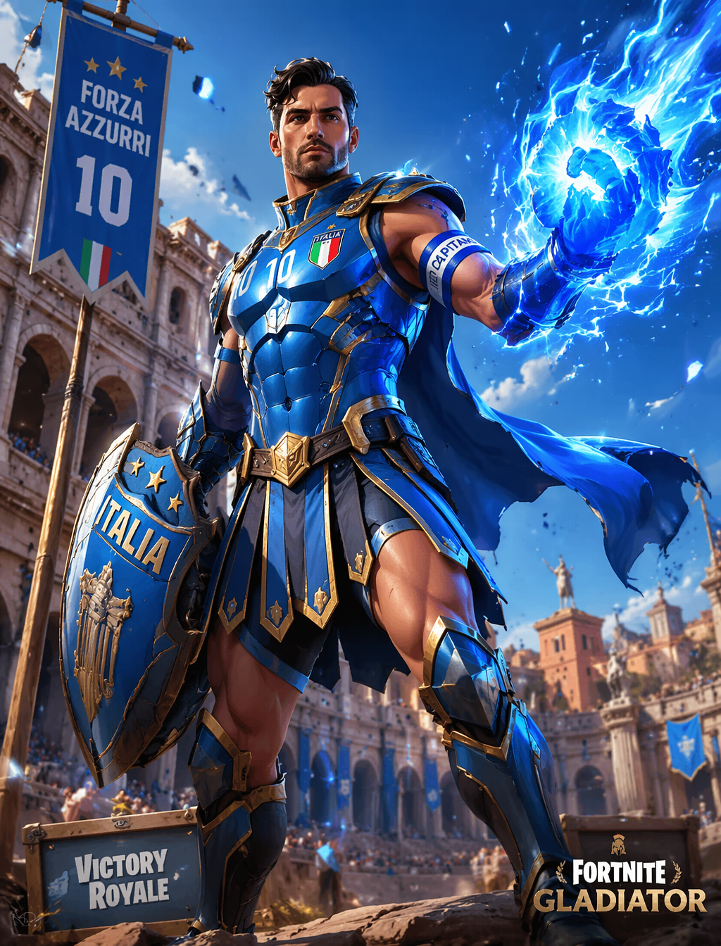 Italy Fortnite GladiatorИтальянский капитан как Fortnite‑гладиатор, лаз…