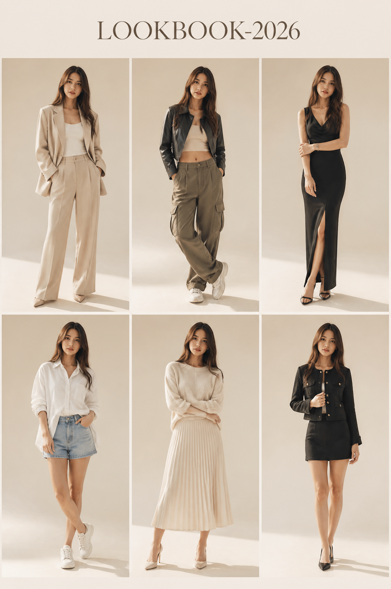 Create a high-end Korean fashion lookbook featuring the same {argument …