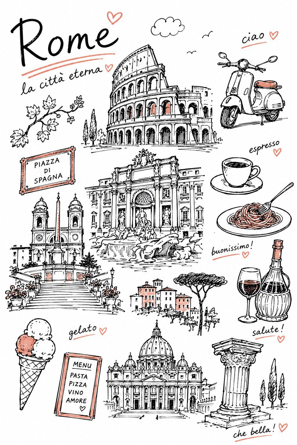 Create a charming editorial travel illustration of {DESTINATION} in a s… 3