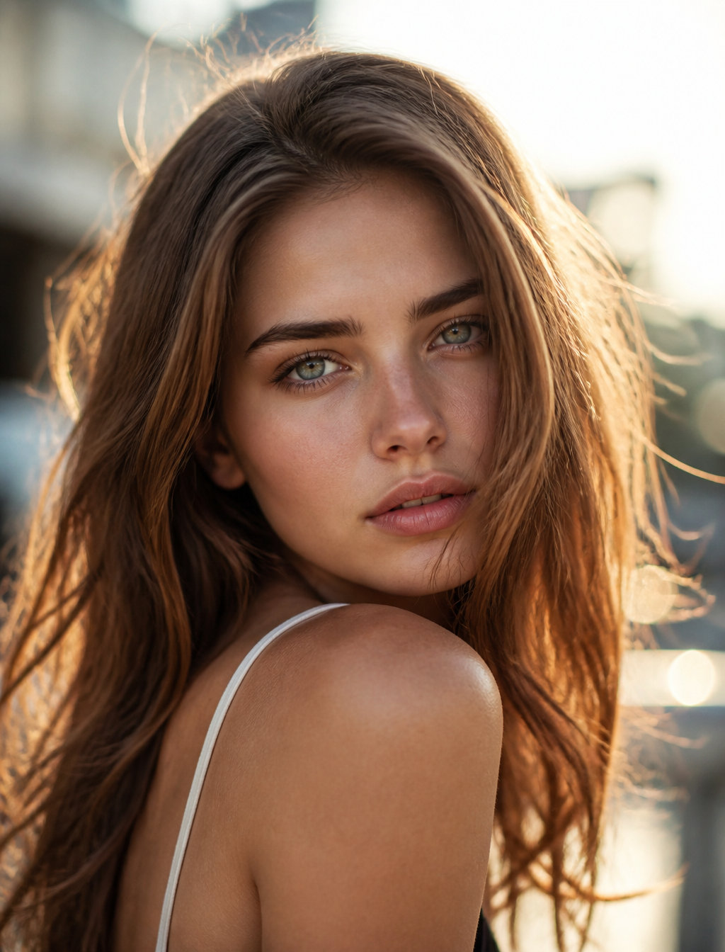Ultra-realistic cinematic portrait of a young woman, natural facial fea…