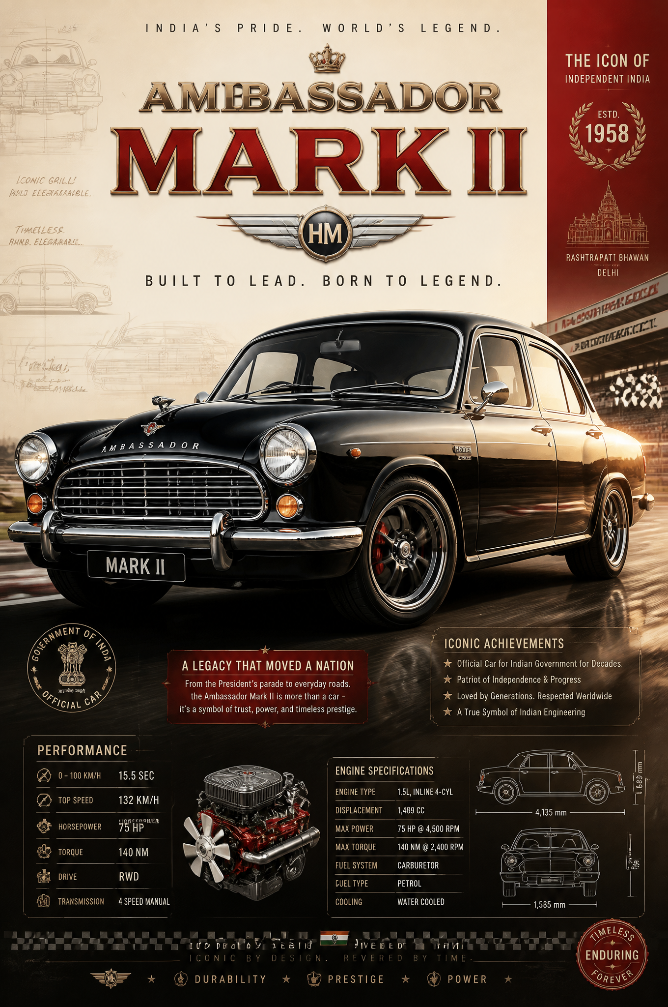 Create image Create an epic premium automotive poster of [Ambassador Ma…
