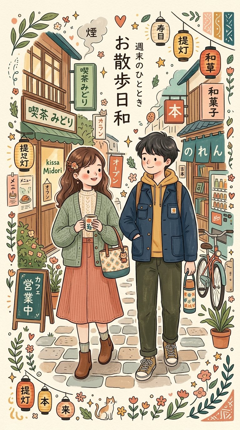 Create a cozy Japanese-inspired whimsical folk-art illustration of a cu… 3