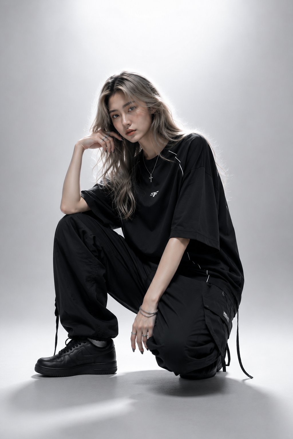 Ultra-realistic high-fashion editorial studio portrait of a young woman… 2
