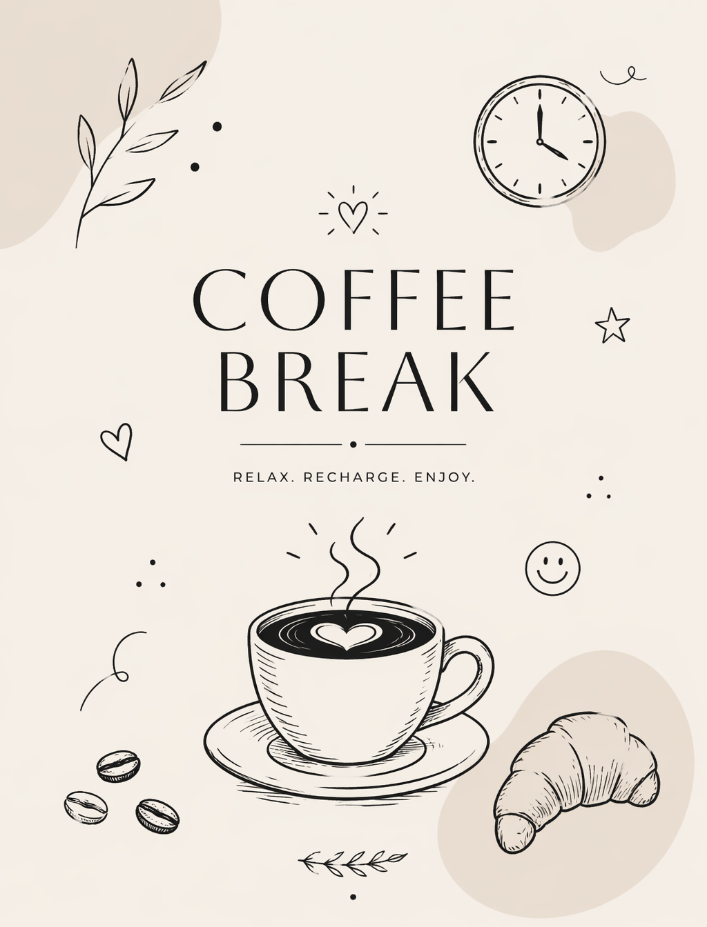Minimal doodle-style poster for "Coffee Break" — clean and modern compo…