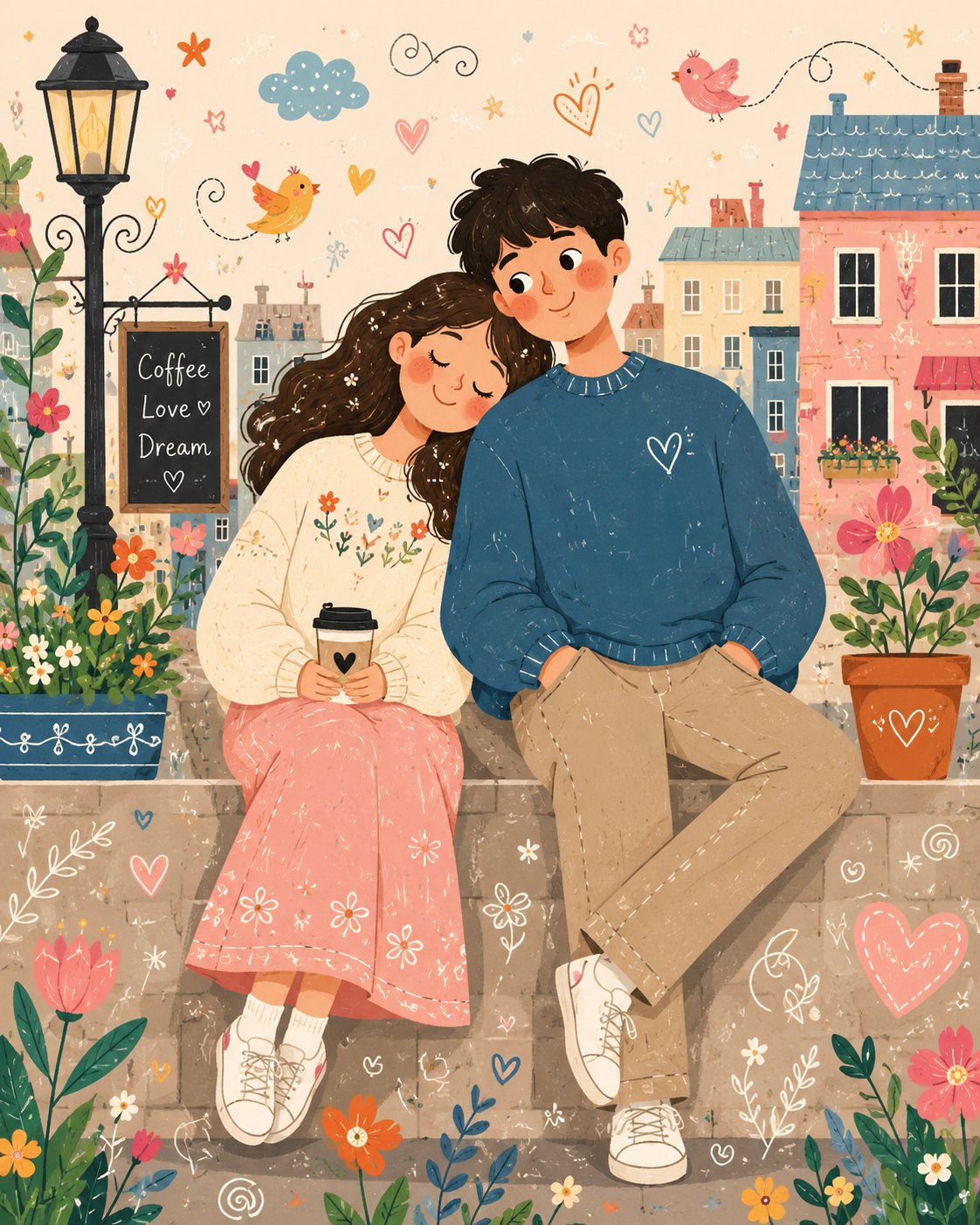 All of this Transform this photo into a whimsical folk flat illustratio… 1