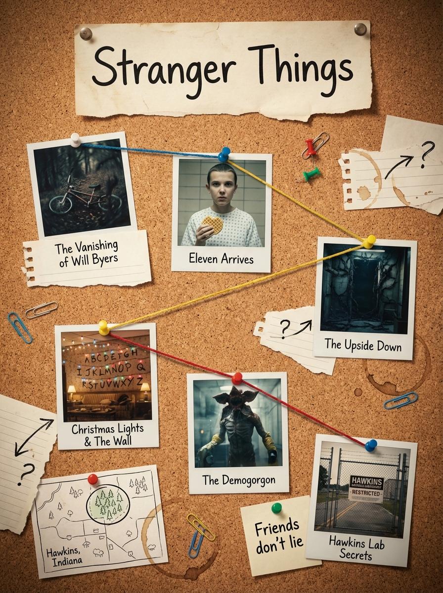 Generates a clean, cinematic 1080×1080 corkboard layout that visually s…