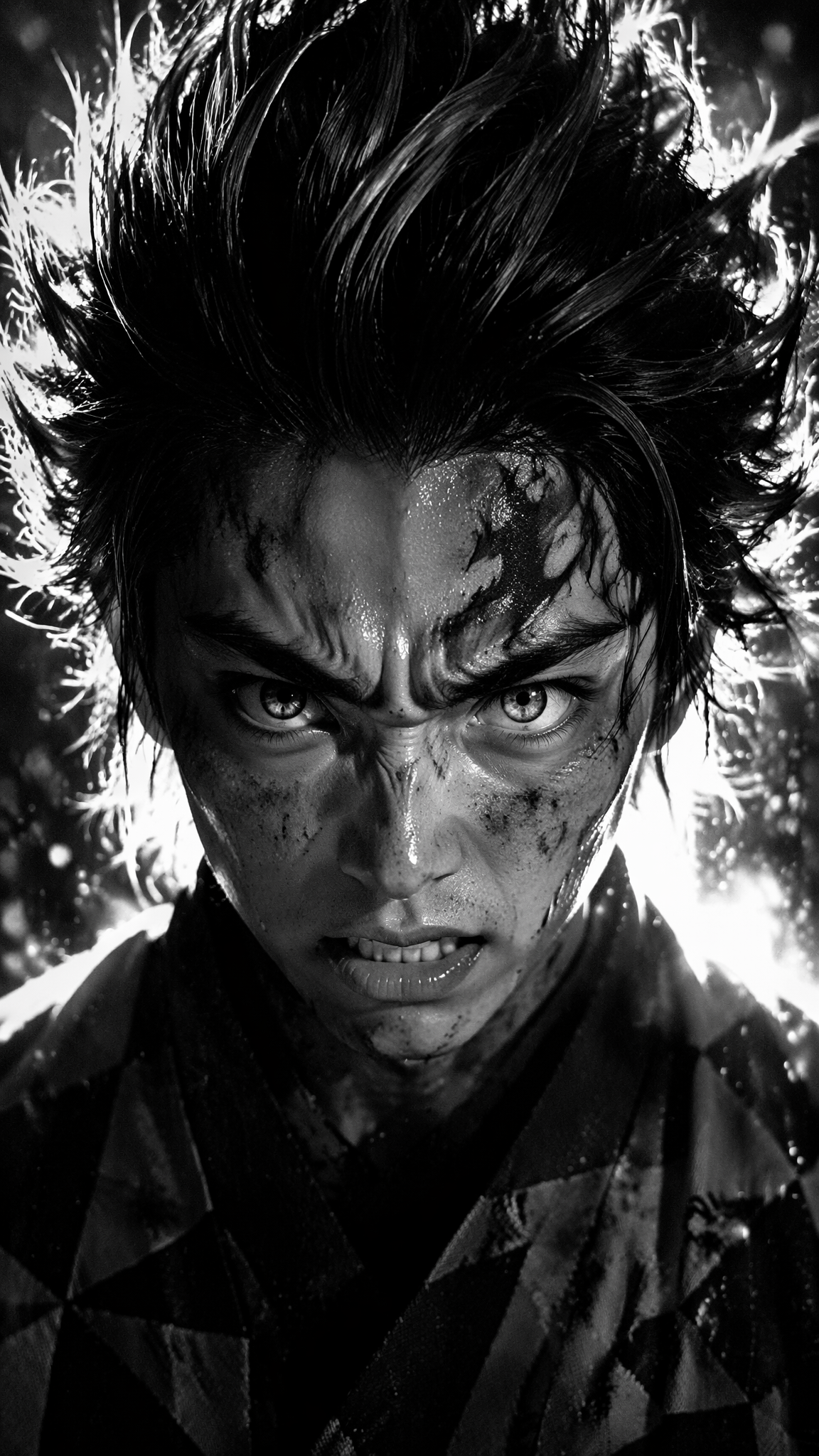 Subject and Action Extreme close-up portrait of a young male warrior, l…