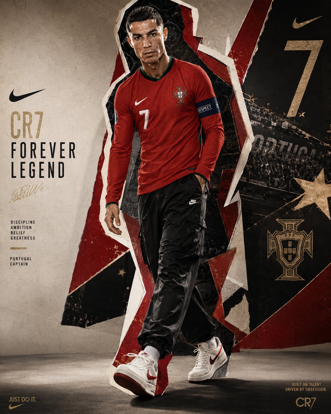 Create an ultra realistic luxury football streetwear fashion campaign p…
