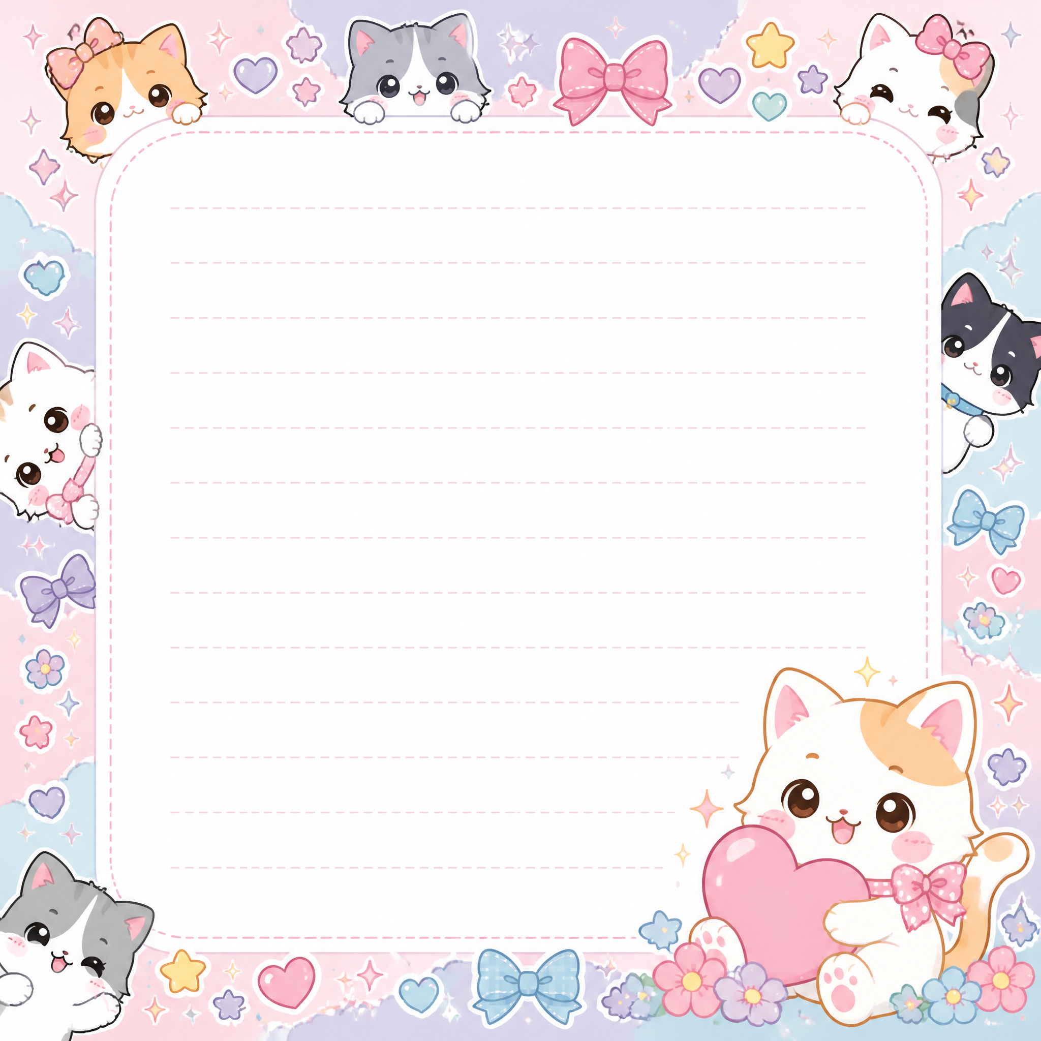 Create a print-ready digital notepad sheet, square format (1:1), 300 DP…