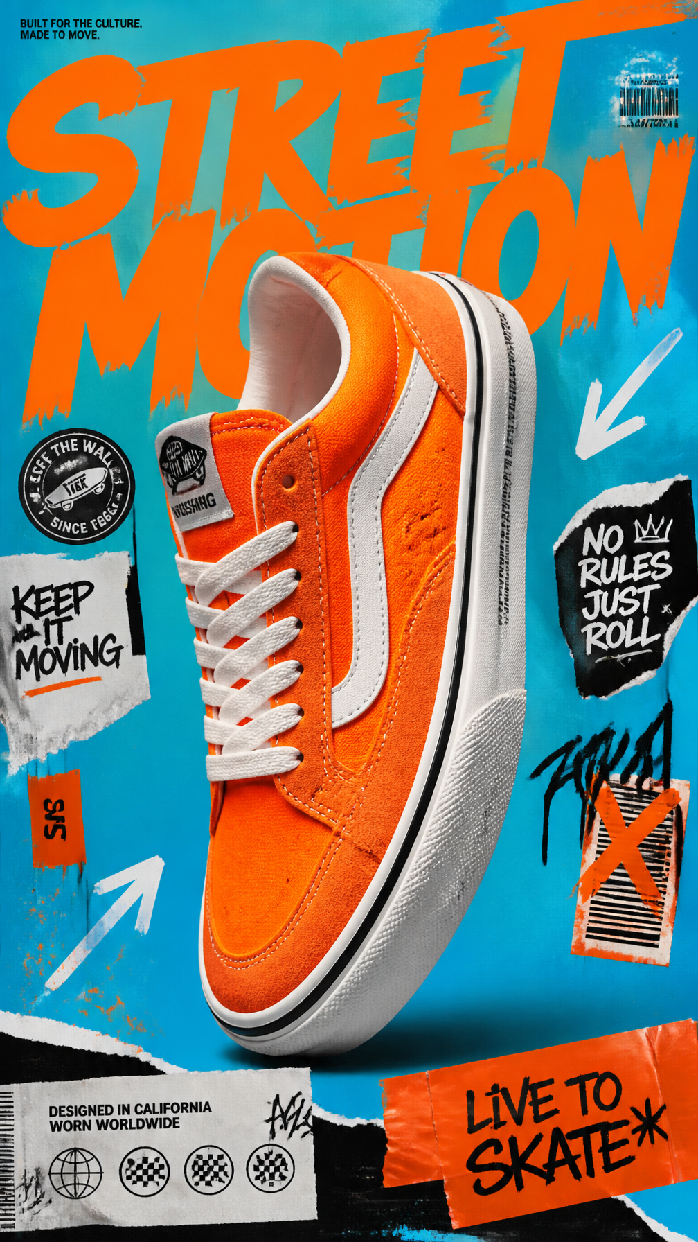 A premium 9:16 streetwear footwear advertising poster.Central Subject:A…