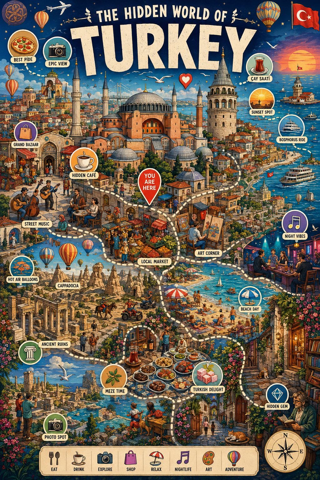 Create a highly detailed illustrated infographic poster (CITY NAME) GOA…