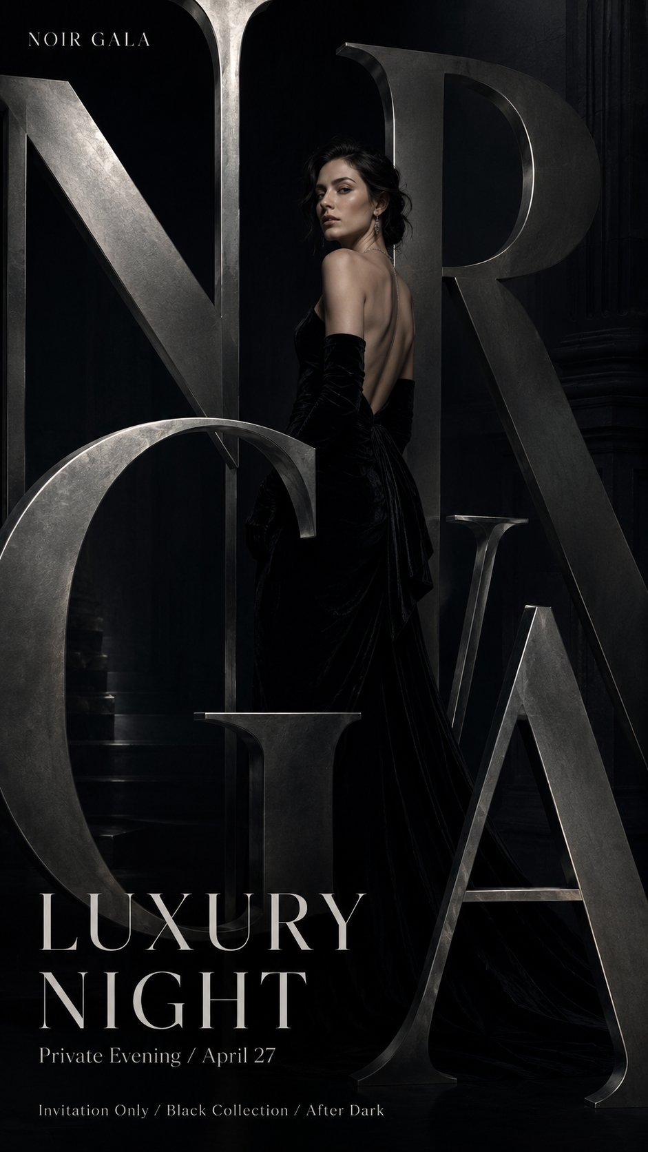 Create a high-end luxury fashion campaign mockup with strong typography… 2