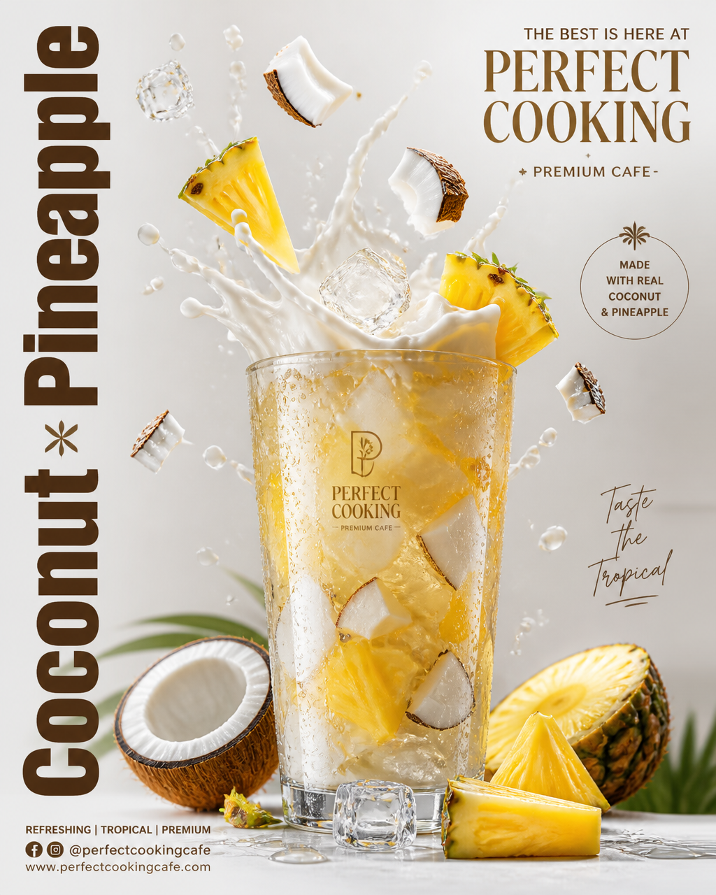Ultra-realistic premium Coconut + Pineapple advertisement poster design…