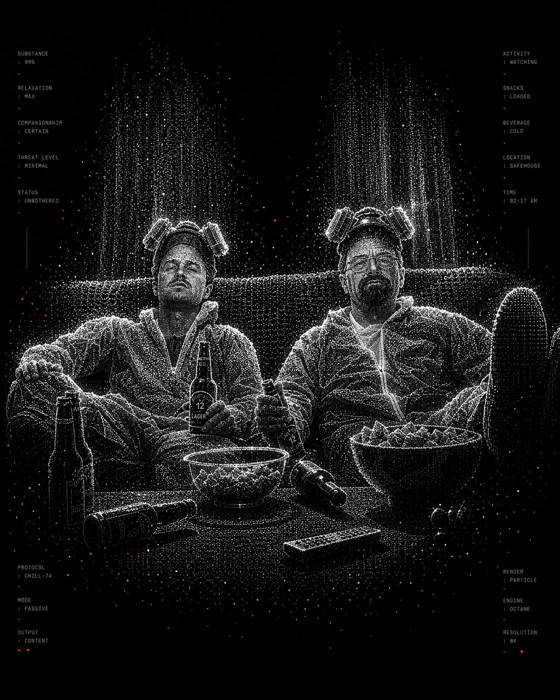 Transform the uploaded image into a high-contrast monochrome particle-r… 1