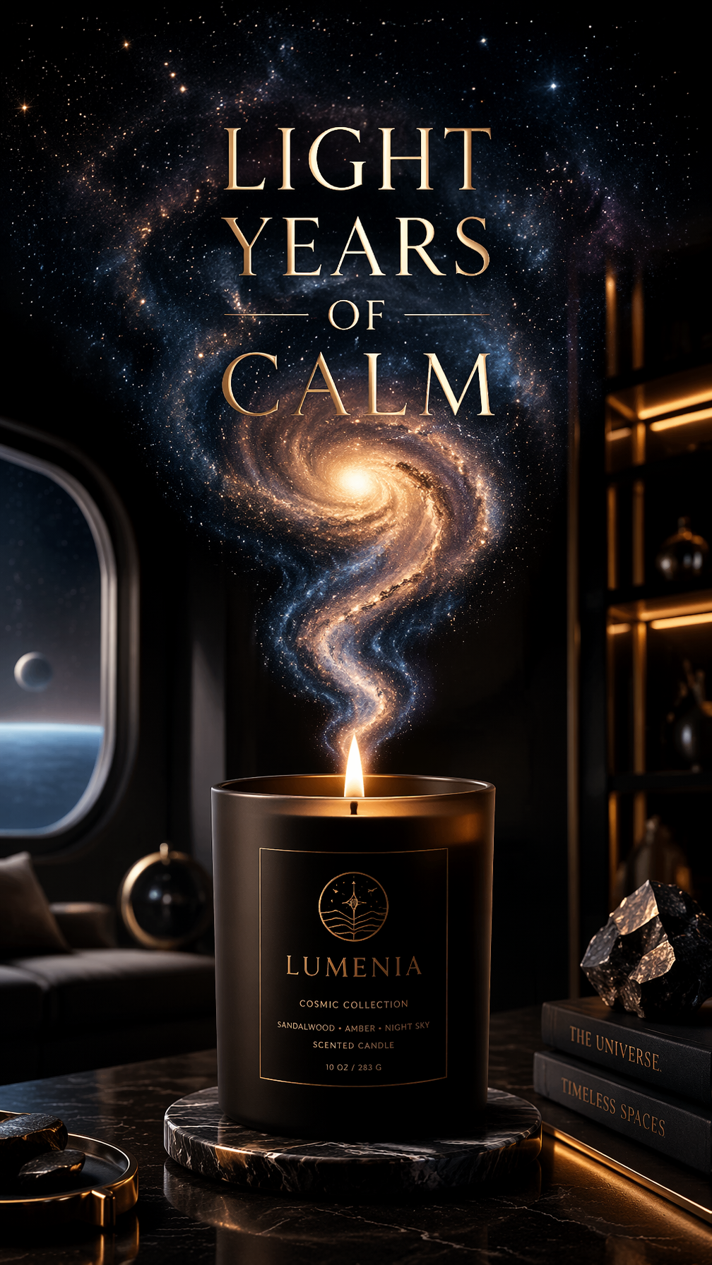 A premium 9:16 candle advertising poster.Main Subject:A premium scented…