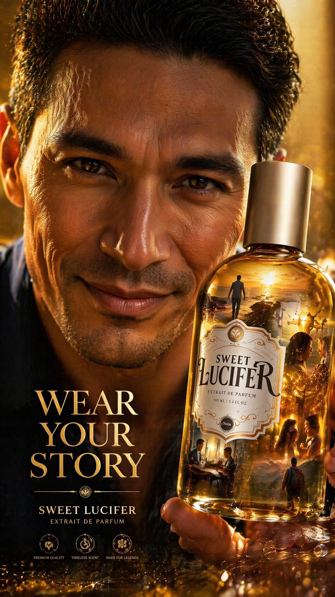 A premium 9:16 fragrance advertising poster.Main Subject:An ultra close…