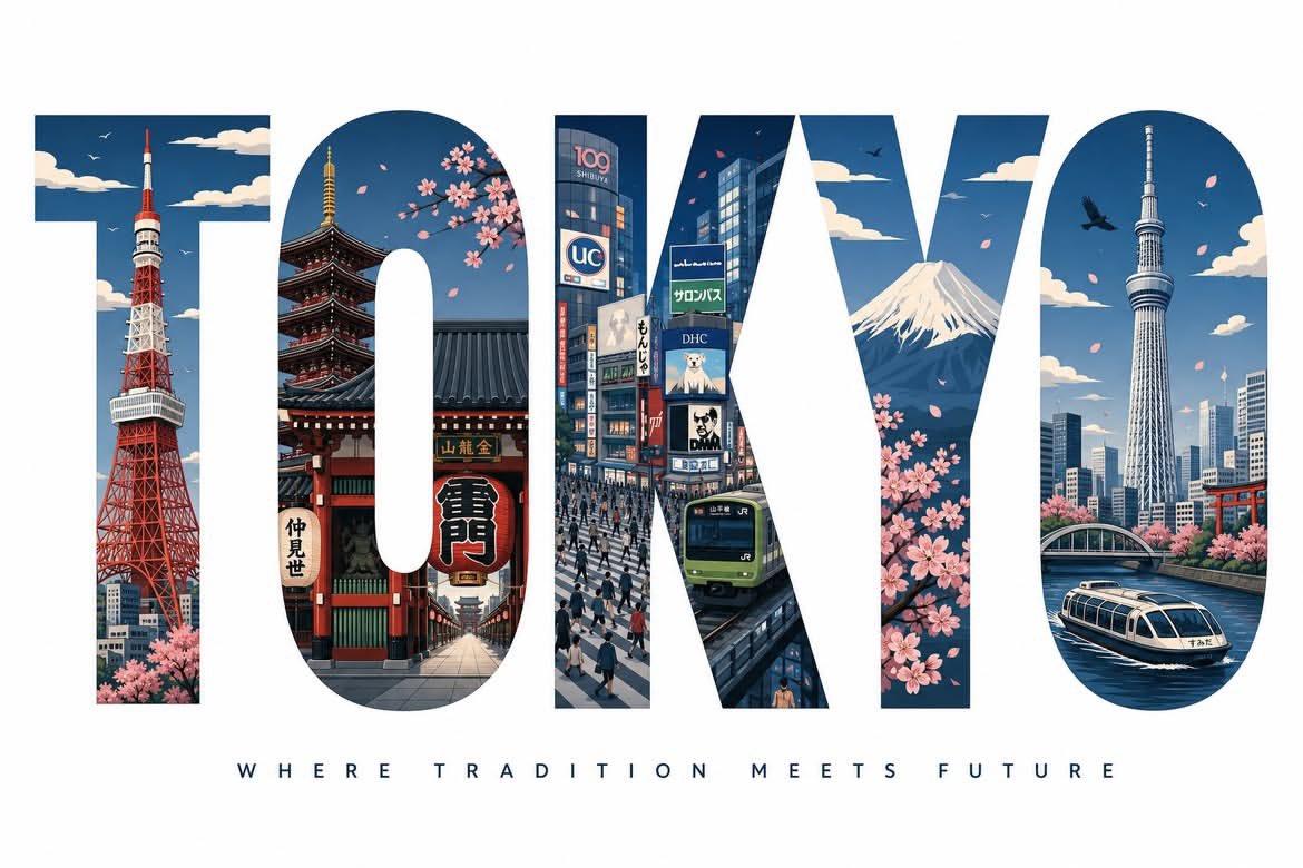 Clean, modern typographic travel poster in a 3:2 landscape format. The … 3