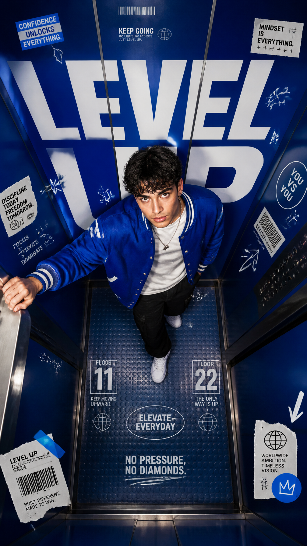 A premium 9:16 streetwear editorial advertising poster.Main Subject: A …