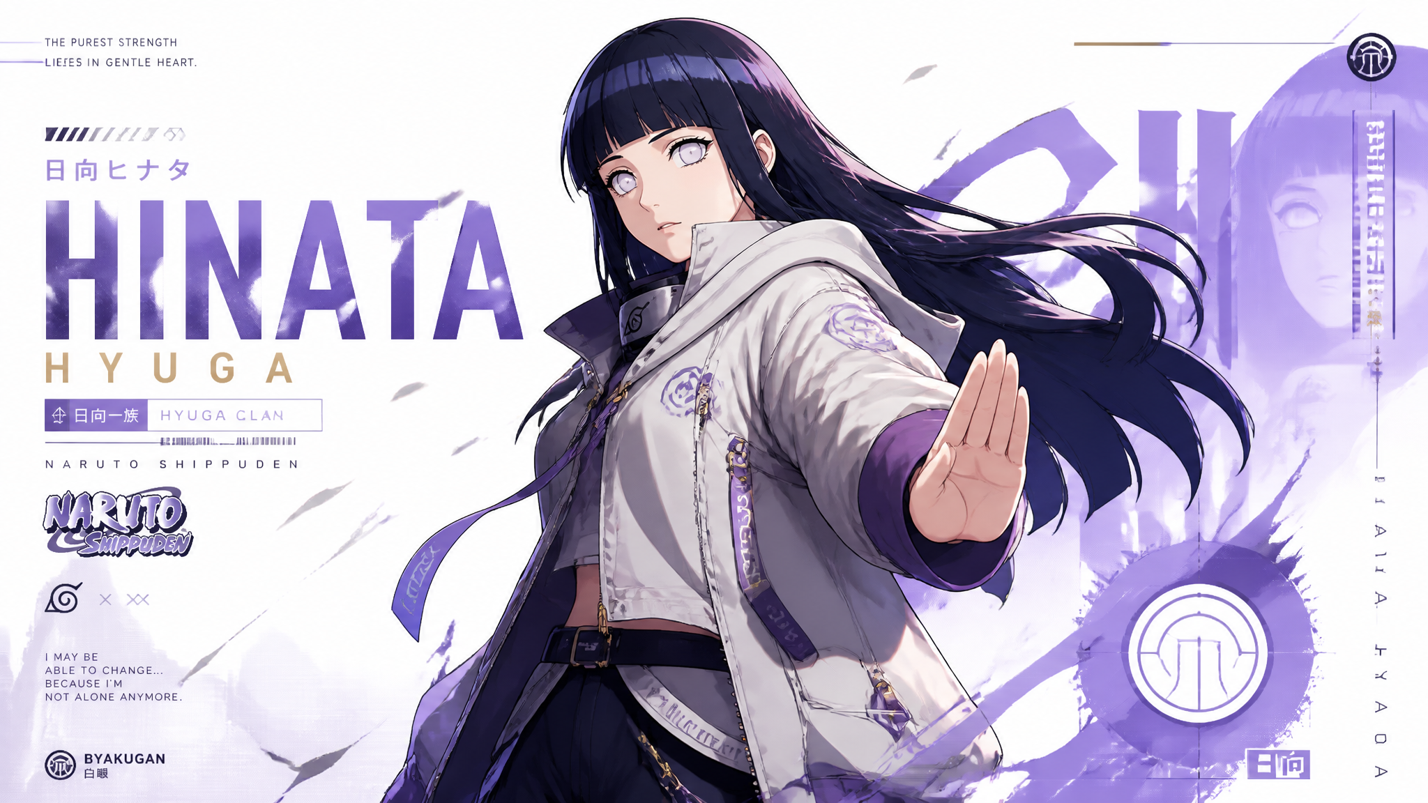 Create a premium collector-edition character poster of Hinata from Naru…