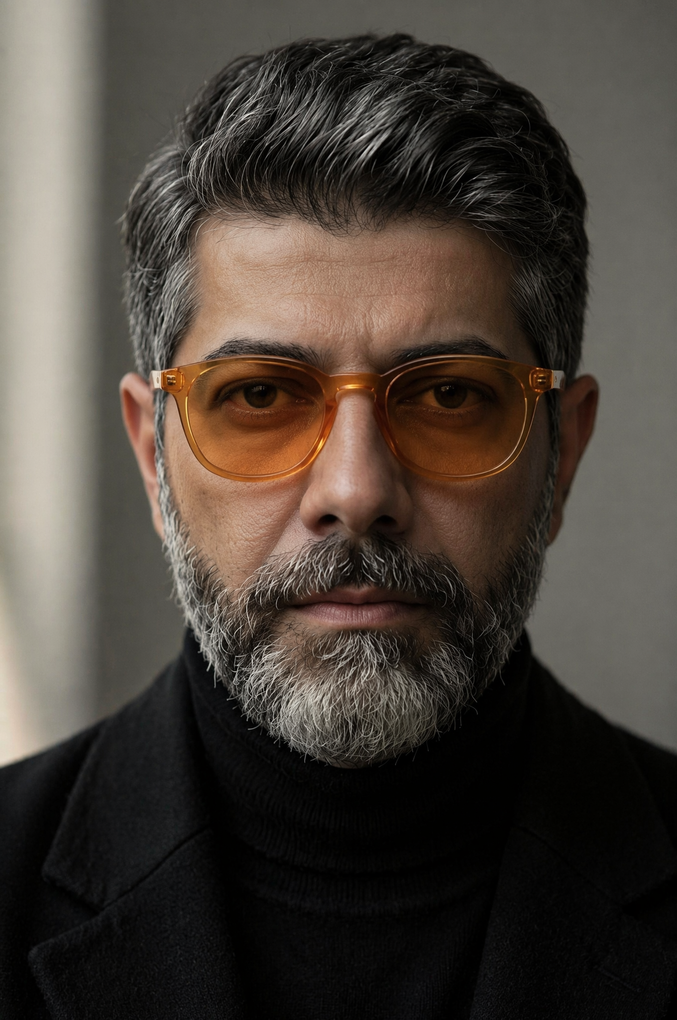 A middle-aged man with salt-and-pepper hair and a neatly groomed beard …