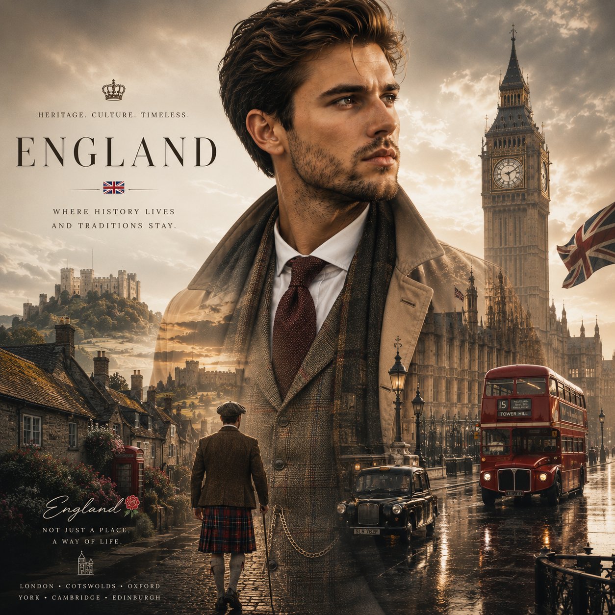 Create an ultra-premium cinematic travel poster in a sophisticated luxu…