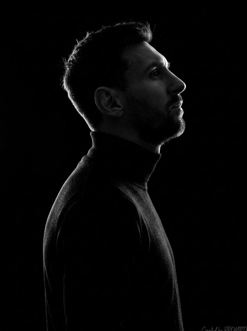 A stark, high-contrast, black-and-white (monochromatic) side-profile po… 1