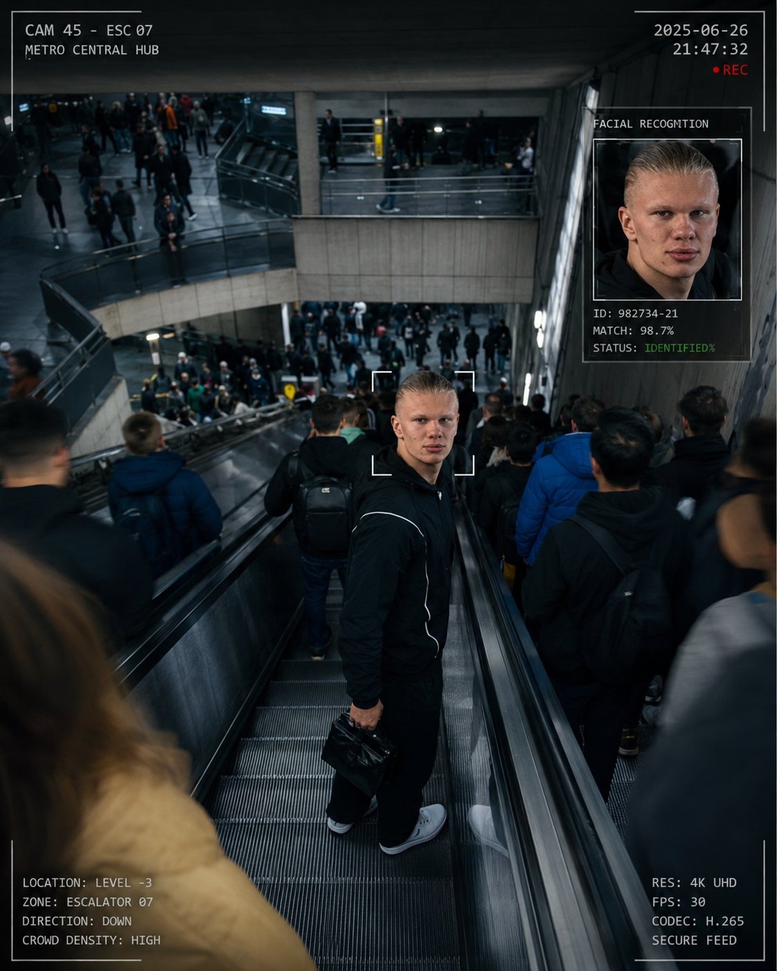 Create a cinematic surveillance-thriller image set inside a massive mul… 2