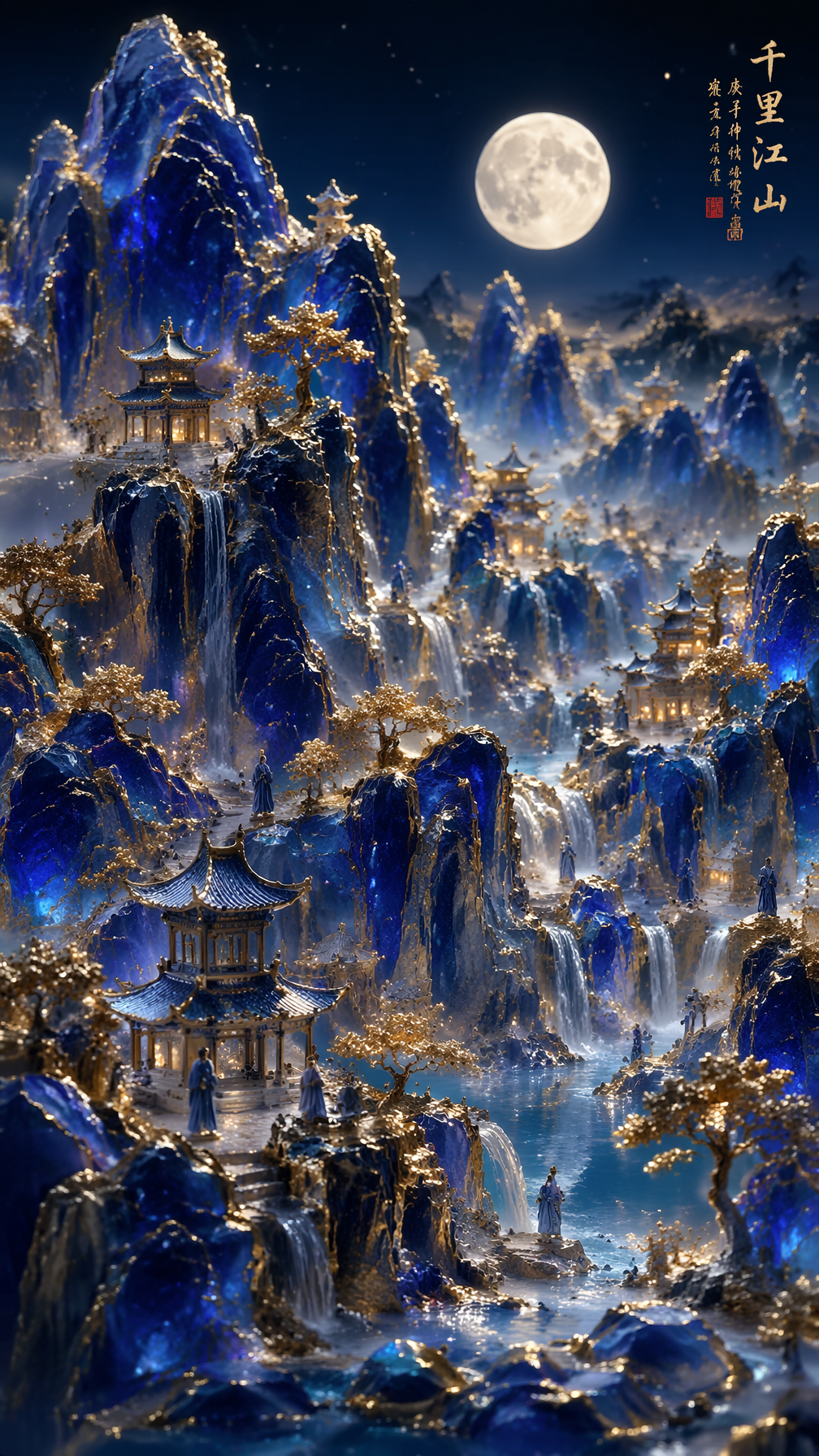 Vertical Chinese traditional landscape painting, 3D relief scene of "A …