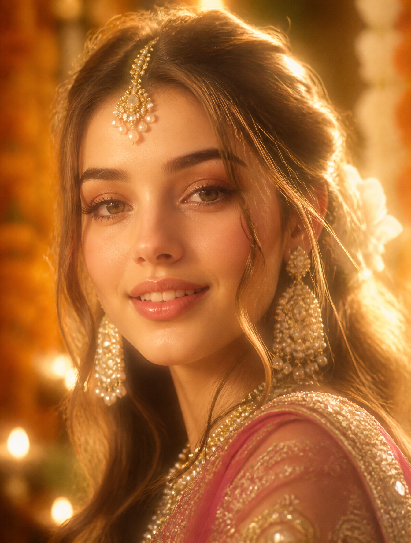A striking portrait of a woman captured in a soft-focus, ethereal gaze,…