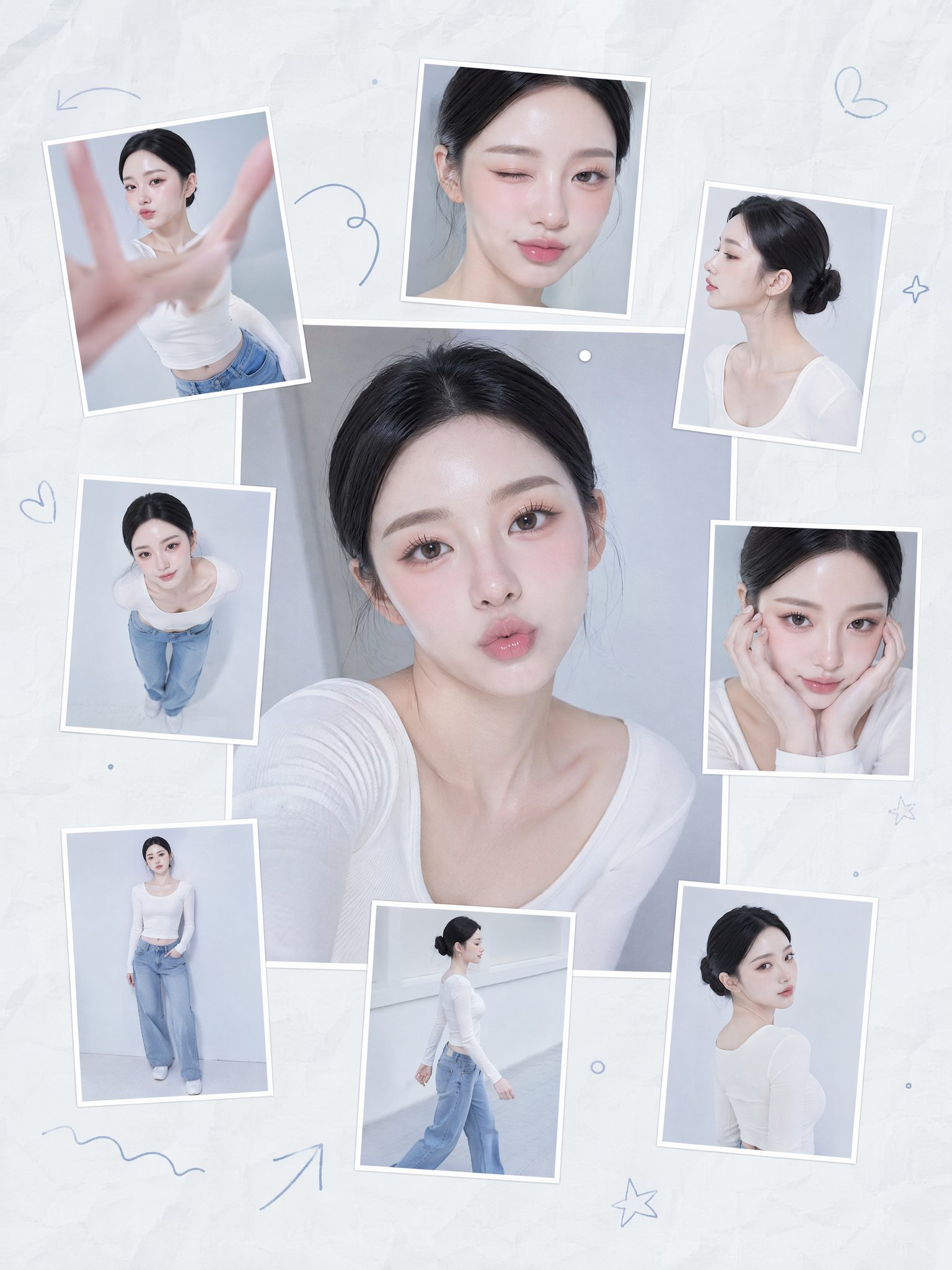 That Korean-style collage layout with the 8 small poses is pure INS aes… 3
