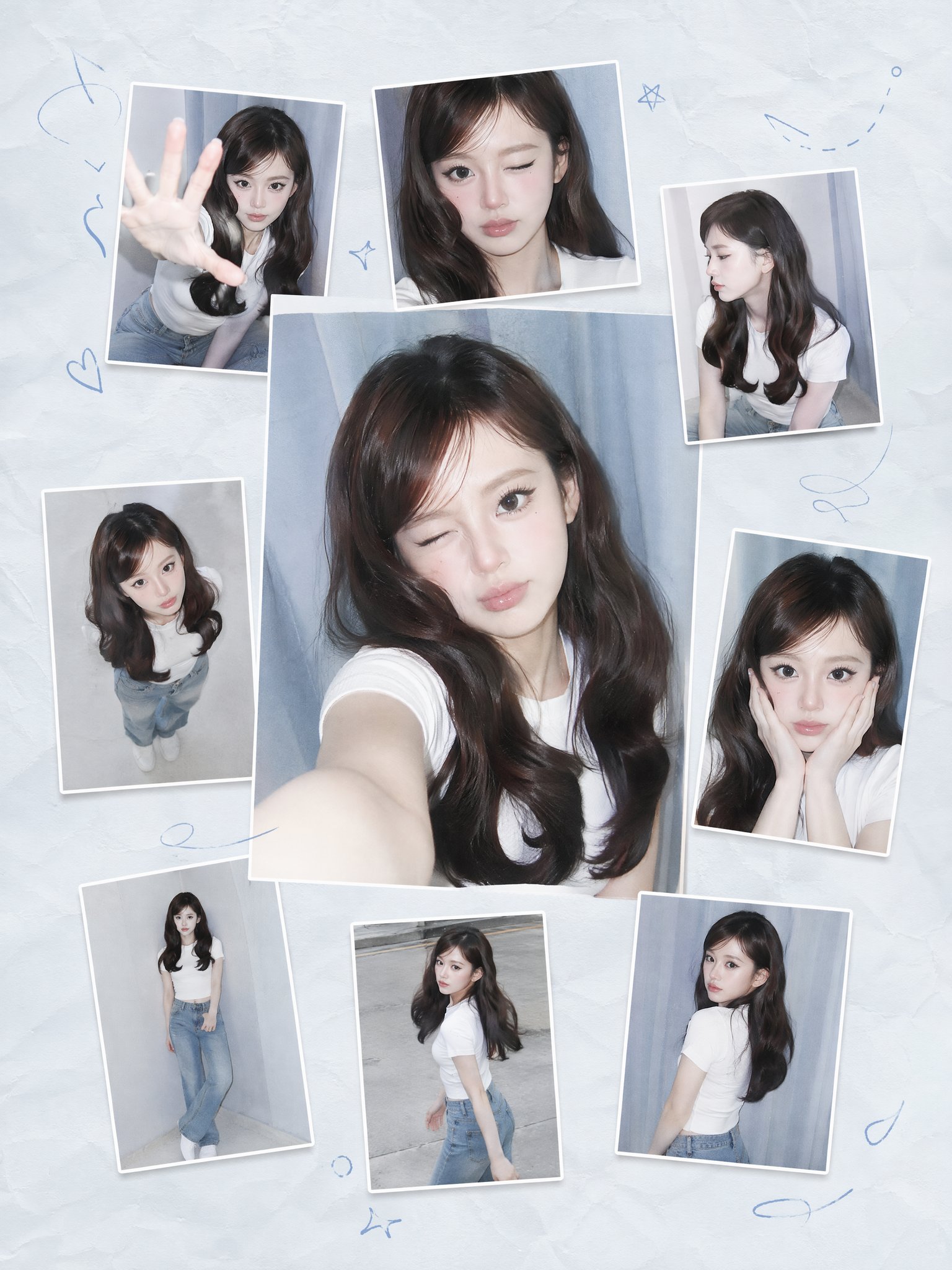 That Korean-style collage layout with the 8 small poses is pure INS aes… 2
