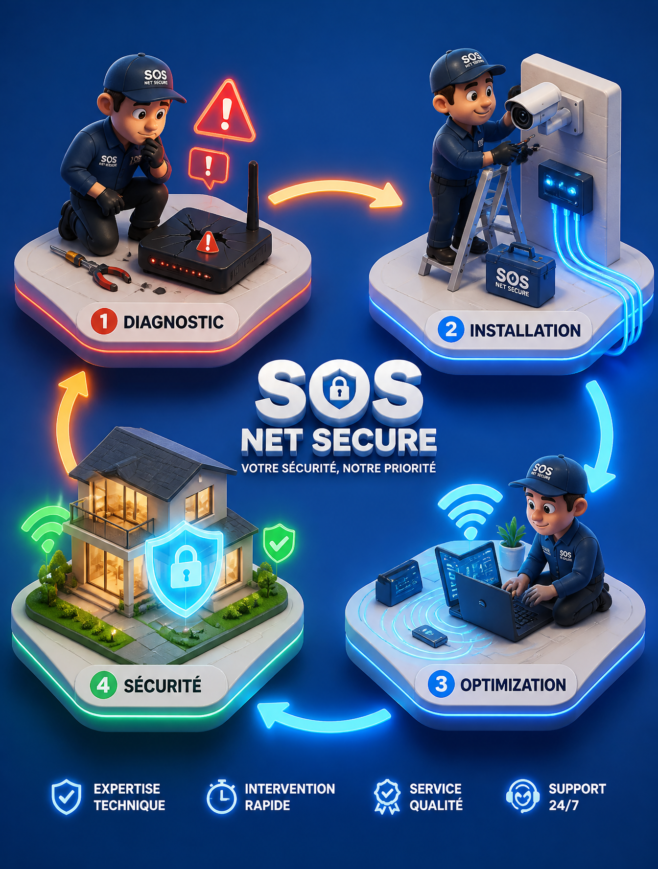 sometric 3D workflow illustration of a professional IT and Security ser…