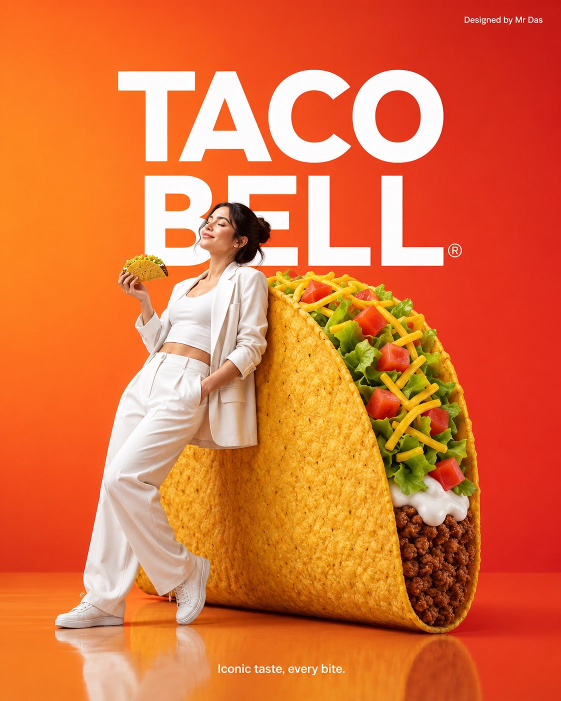 Minimalist commercial ad featuring oversized Taco Bell crunchy tacos, u…
