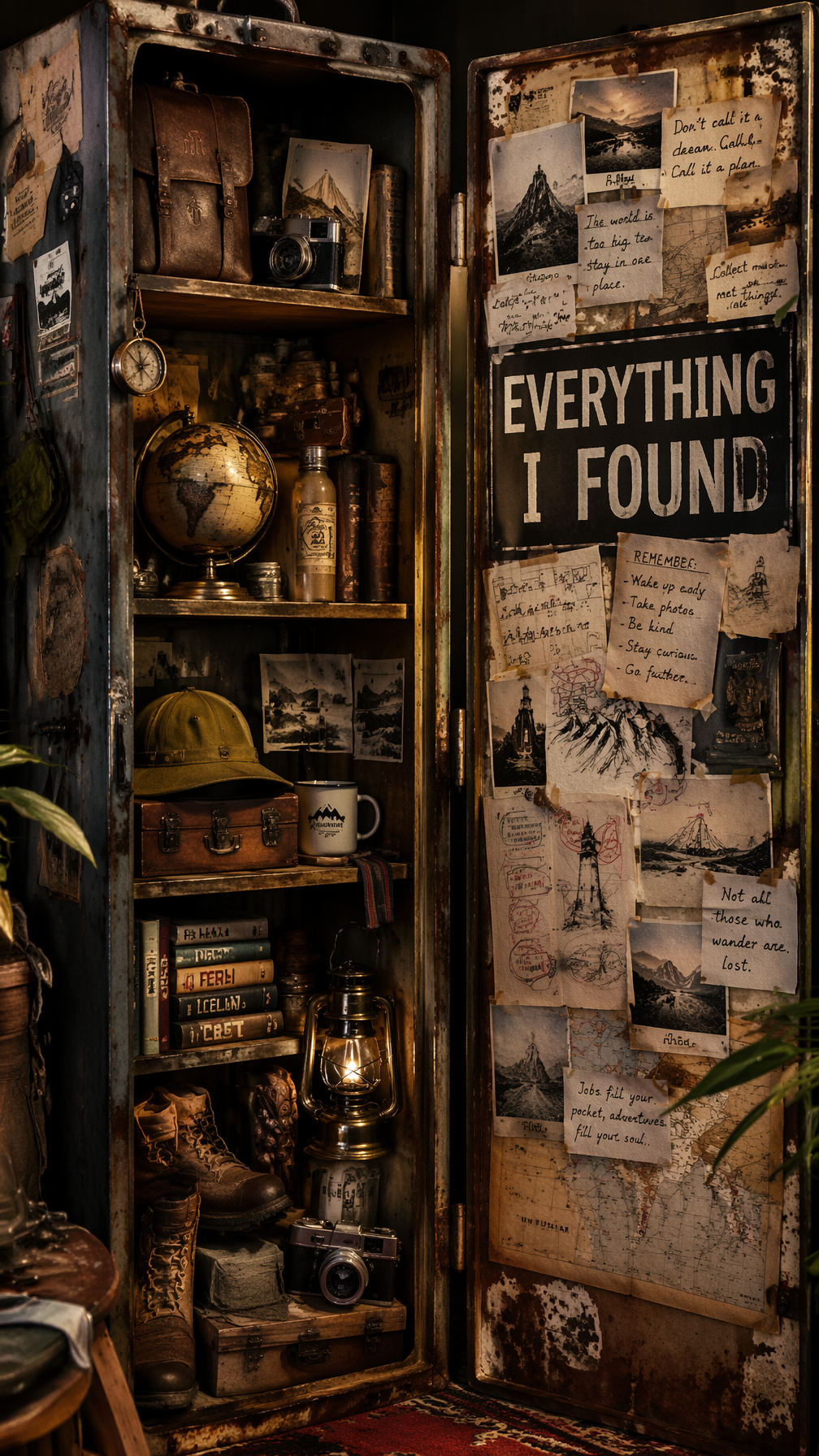 A premium 9:16 travel advertising poster.Main Subject: An old explorati…