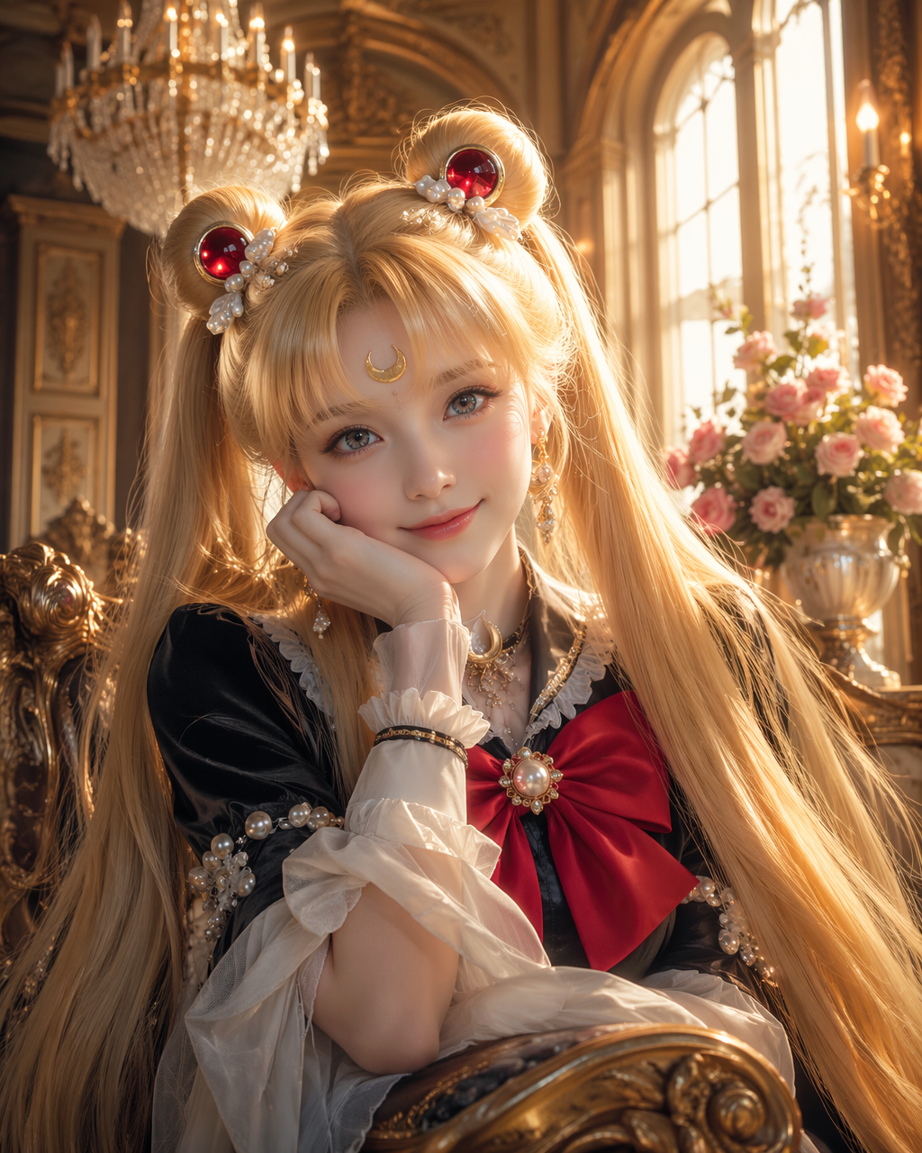 Vertical bust CG portrait, realistic live-action version of Sailor Moon…