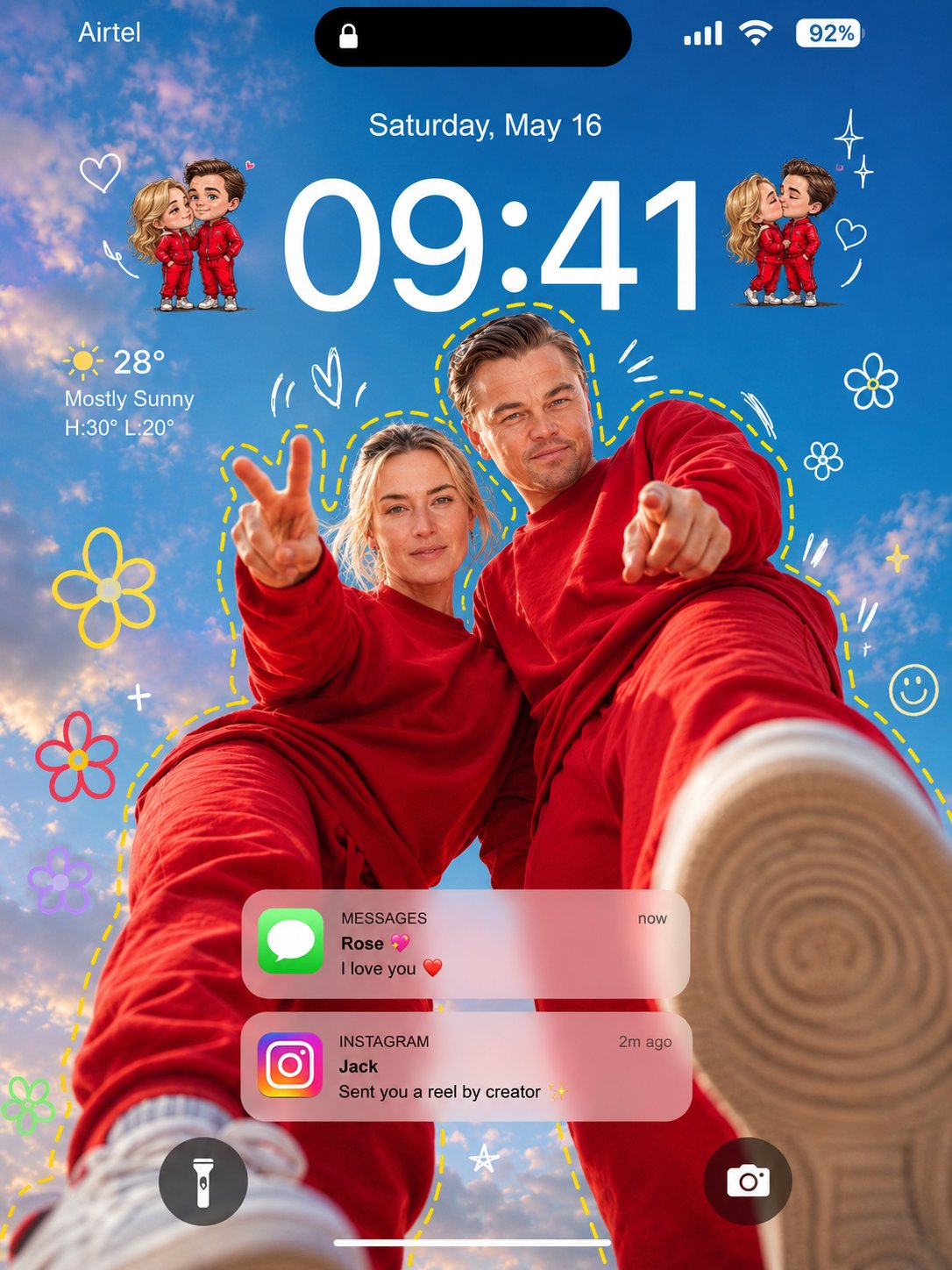 Ultra realistic iPhone lockscreen wallpaper, stylish young couple photo… 1